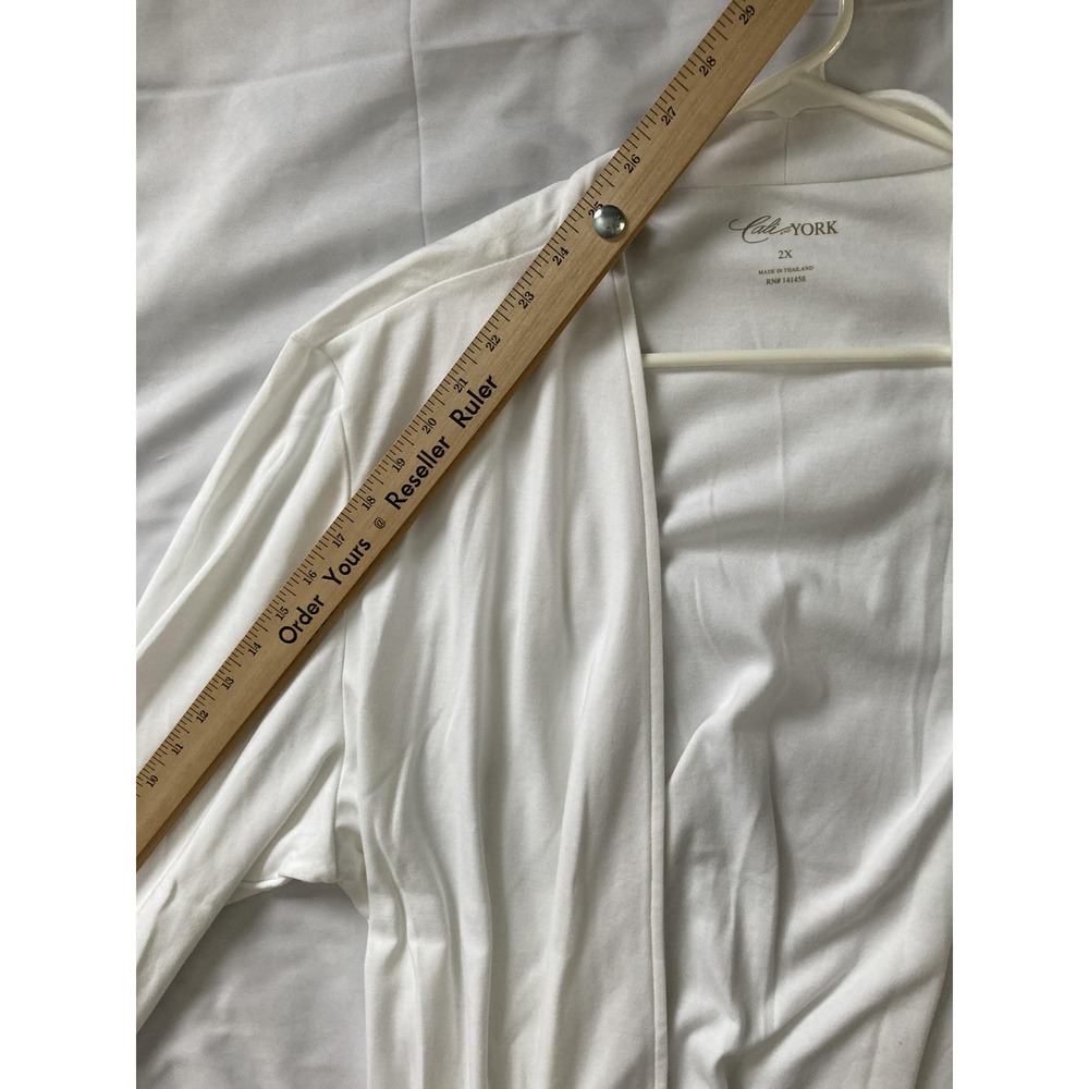 Cali And York Shirt Women 2X White Lightweight Open Front Cardigan 3/4 Sleeve - Picture 10 of 11